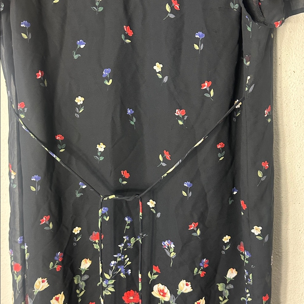 Donna Ricco lined  dress VTG Black Floral Bow tie Back 20W - Picture 3 of 7